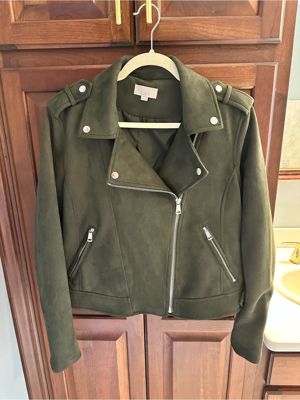 LOFT Green Suede Moto Jacket Medium